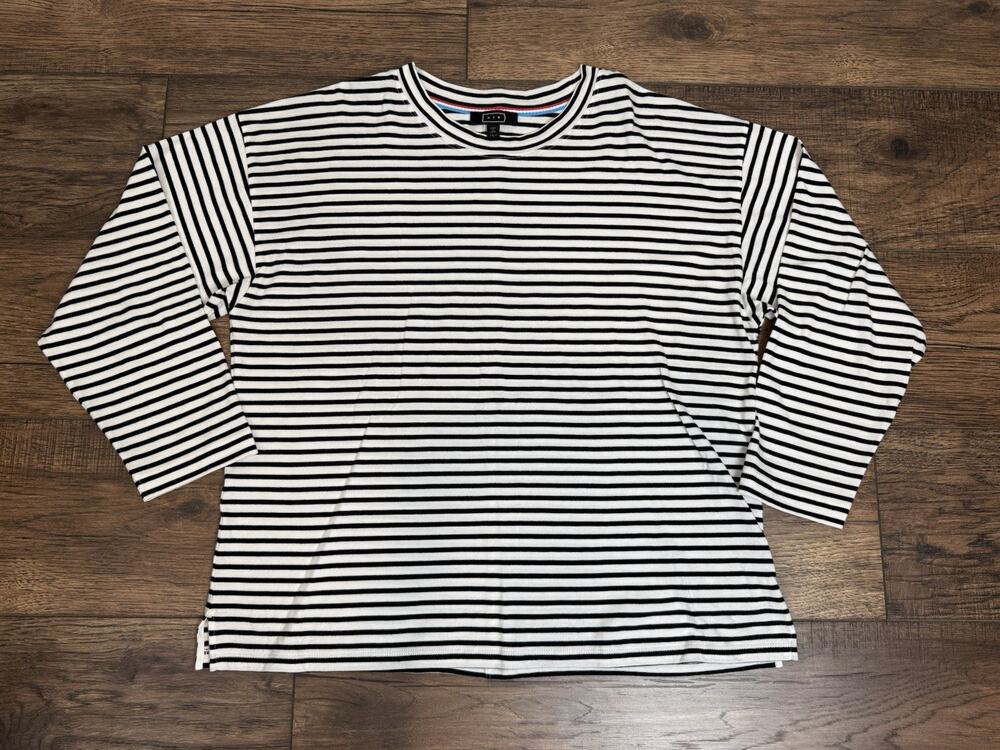 AYR T-Shirt Womens L White Striped Long Sleeve Round Neck Jersey Cotton
